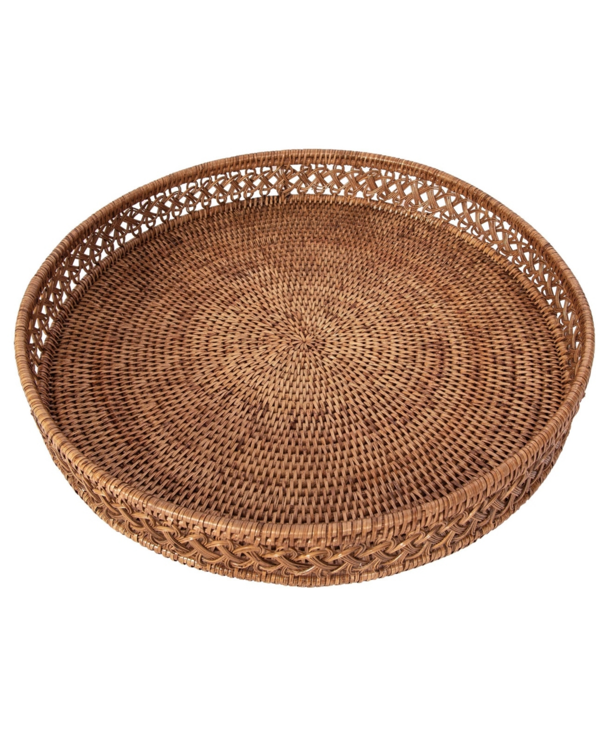 Artifacts Rattan Seca Design Round Tray 19" With Glass Insert