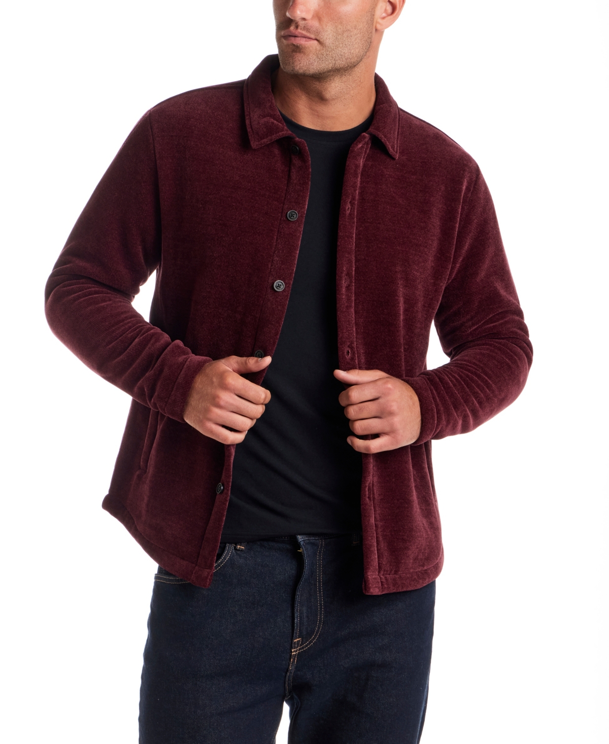 Vintage & Black Men's Brushed Corded Button Front Shirt Jacket