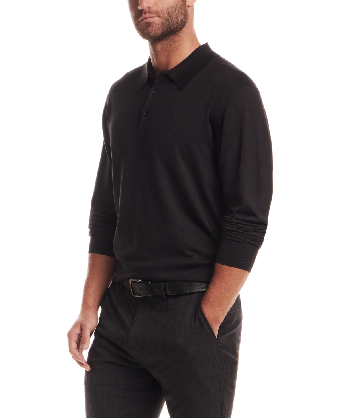 Vintage & Black Men's Long Sleeve Polo Sweater In Black