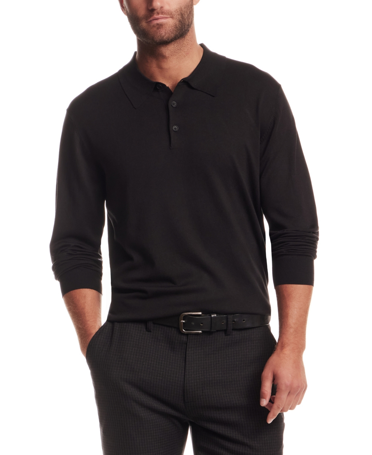 Vintage & Black Men's Long Sleeve Polo Sweater In Black
