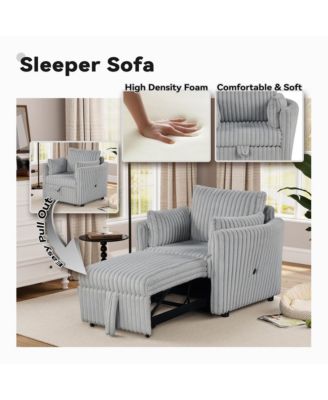  1 Pc  Fabric Upholstered, USB-A & USB-C Ports, Pillows  Pullout Sleeper, Space-Saving Design  Convertible Sofa Bed Chair