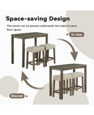 3-Piece Bar Table and Chairs Set Tall Dining Table with Upholstered Bar Stool for Living Room Kitchen