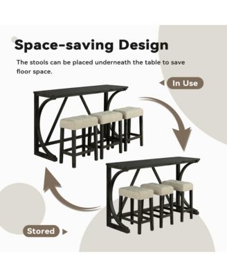 4-Piece Bar Table and Chairs Set Tall Dining Table with Upholstered Bar Stool for Living Room Kitchen