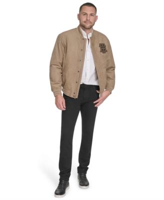Men's Faux Suede Varsity Bomber with Patches