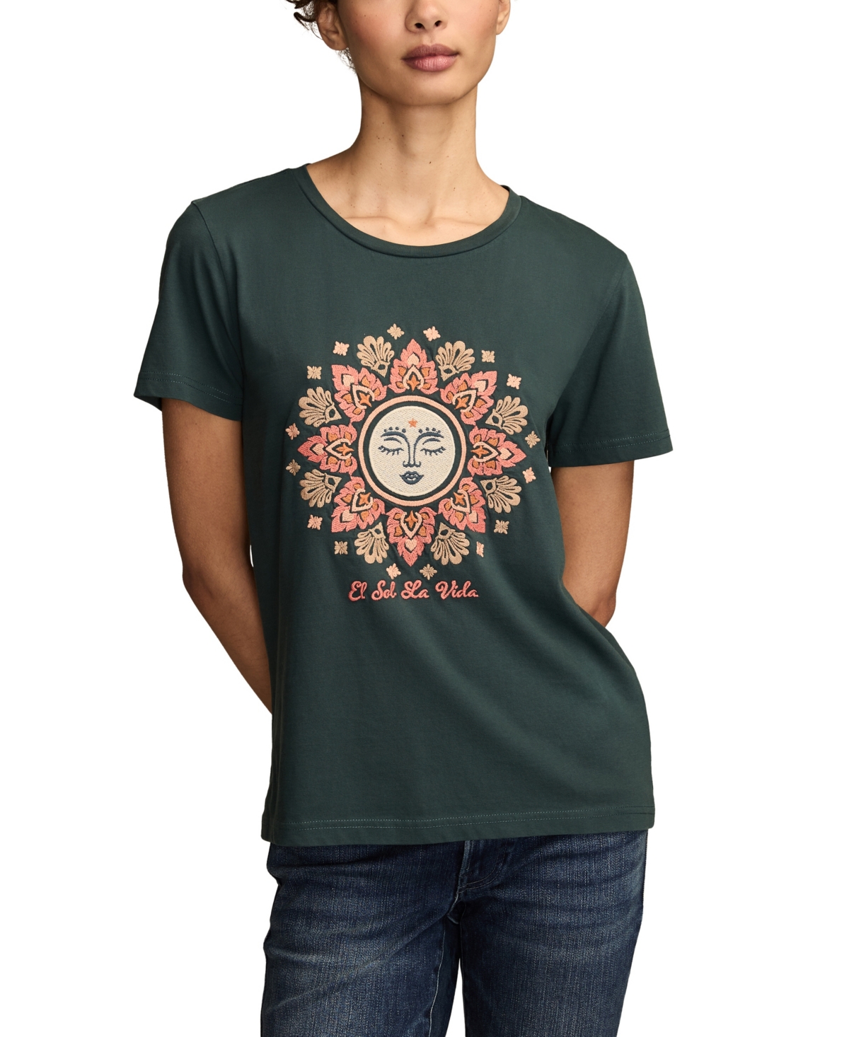 Lucky Brand Women's Embroidered Short Sleeves T-Shirt