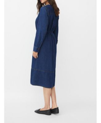 Women's Long Sleeve V-Neck Denim Midi Dress