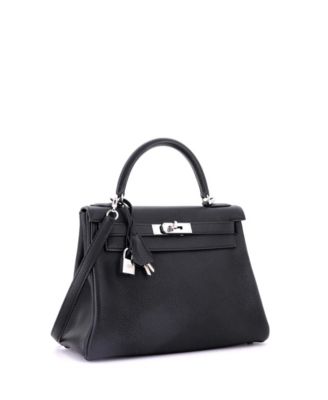 Kelly 28 Handbag Black Togo with Palladium Hardware