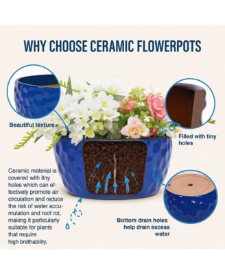 3-Piece Antique Blue Ceramic Planter Set