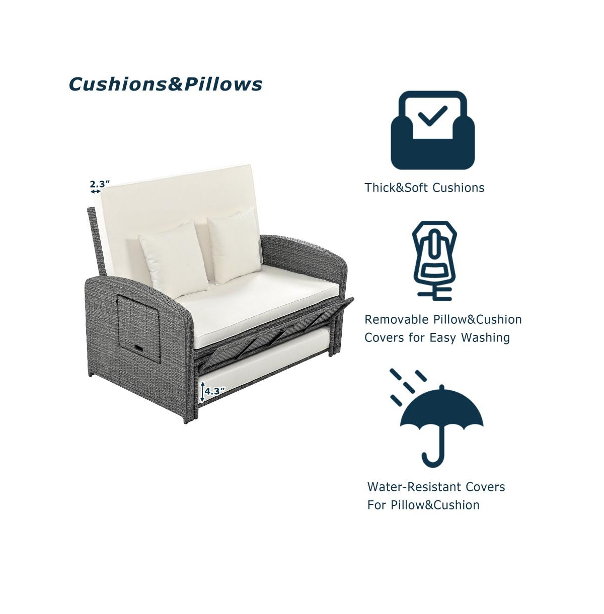 Chic Crate Double Reclining Rattan Chaise Lounge - Gray