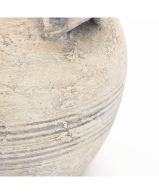 Rustic Off-White with Gray 12.4-Inch Tall Terracotta Urn Vase