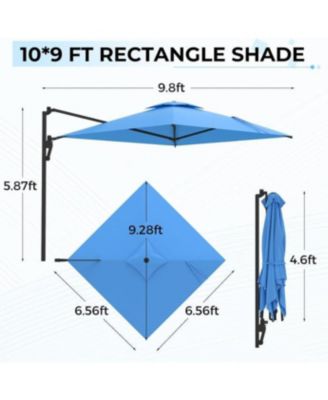 10ft Cantilever Patio Umbrella, Large Rectangle Umbrella 180&deg; Rotation Offset