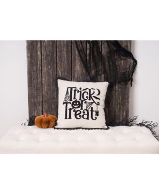 Trick Treat Black And White Embroidered Throw Halloween Pillow, 18" x 18"