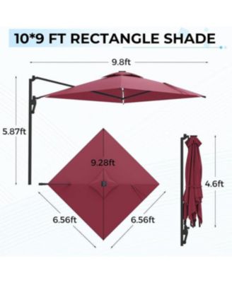 10FT Large Patio Umbrella with Solar Lights, Rectangle Wall Mounted Outdoor Patio Umbrella