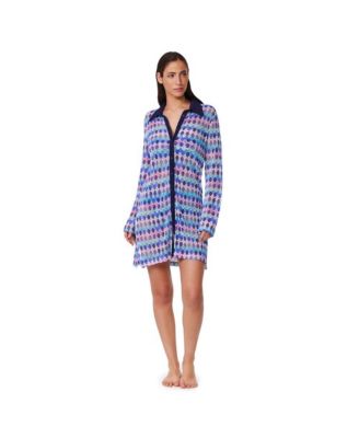 Women's Retro Riviera Netted Crochet Buttoned Tunic Cover-Up