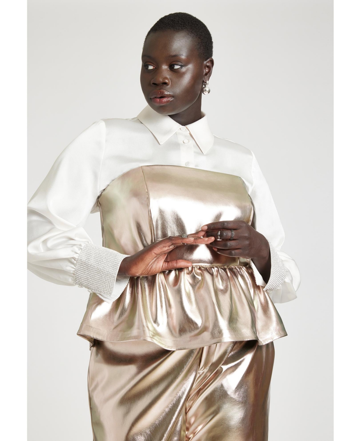 Eloquii Women's Strapless Faux Leather Peplum Top