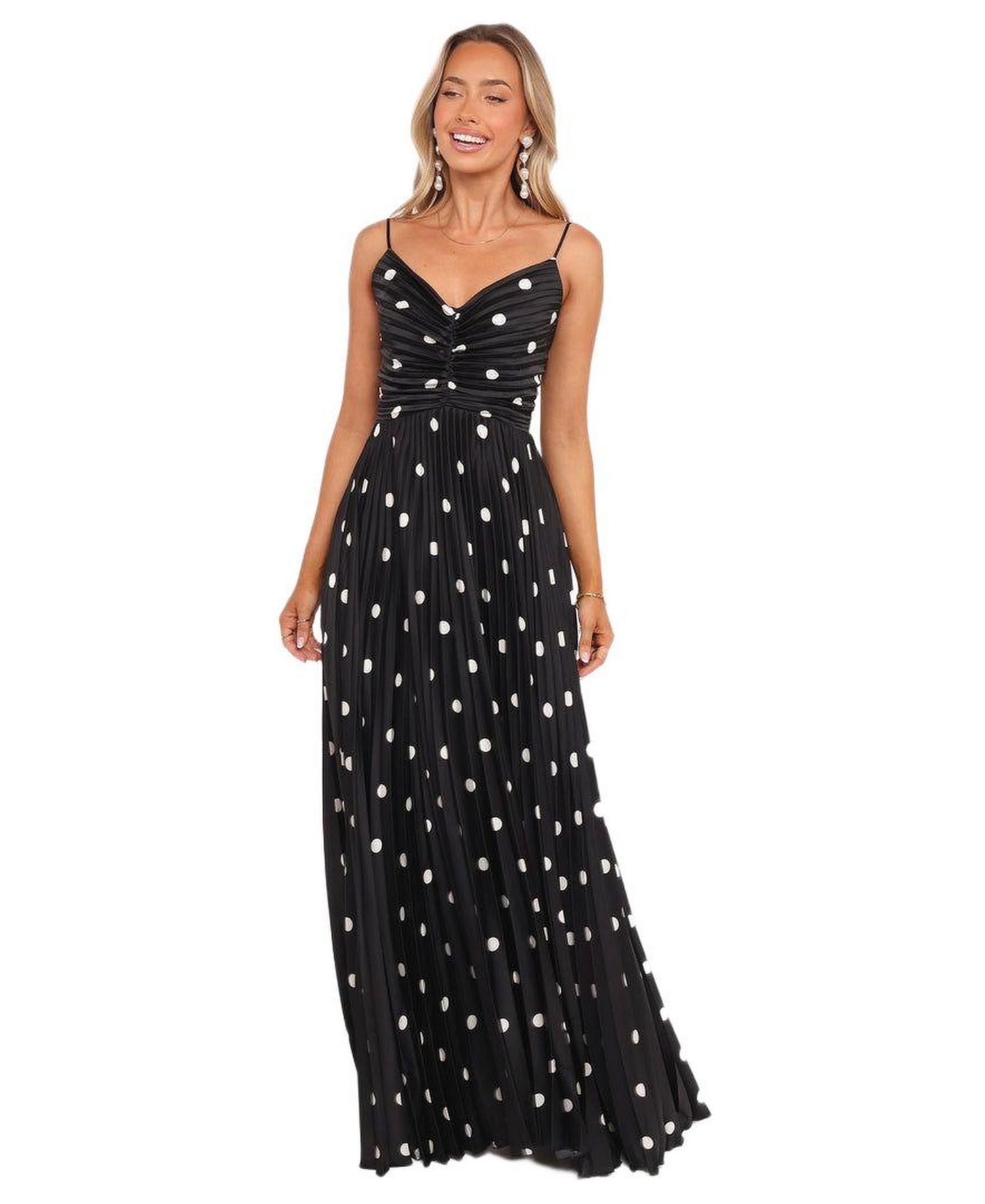 Women's Naira Pleated Maxi Dress - Black Polka Dot