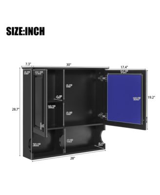 30'' Mirror Medicine Cabinet with Open Shelves, Doors & Adjustable Shelf for Bathroom Storage