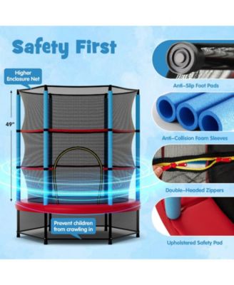 55'' Mini Trampoline for Kids w/ Safety Enclosure Net & Seamless Design