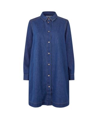 Women's Denim Long Sleeve Collared Long Shirt