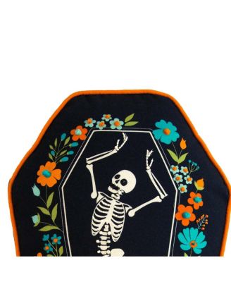 Dancing Halloween Skeleton Floral Flowers 100% Cotton Accent Pillow 12.5" x 18"