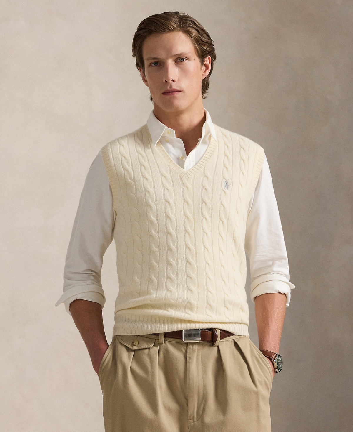 Polo Ralph Lauren Men's Cable-knit Wool-cashmere Sweater Vest In Neutral
