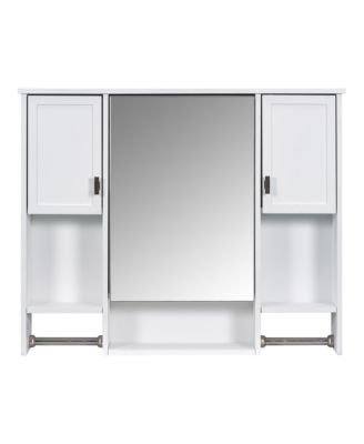 35'' x 28'' Modern Wall Mounted Bathroom Storage Cabinet with Mirror & Towel Bar