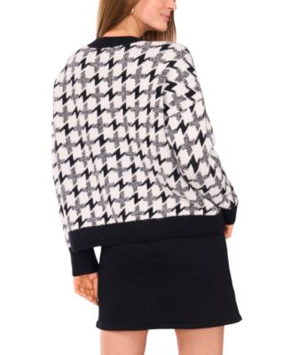 Women's Crewneck Houndstooth Long-Sleeve Sweater		