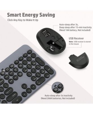 Wireless Keyboard And Mouse Combo - Full-Sized Ergonomic Keyboard With Holder, 2.4GHz Silent Cordless Set For Windows Laptop, PC, Desktop - Grey