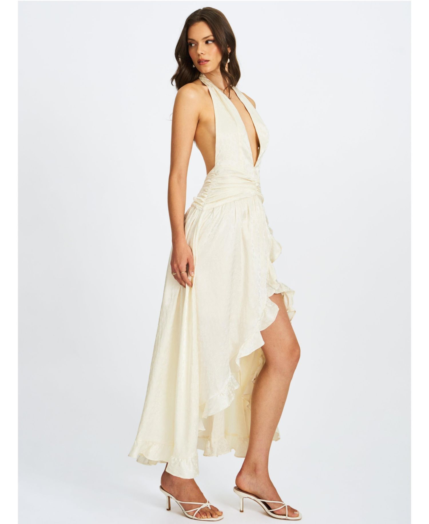Women's Nalani Floral Ivory Ruffled Halter Maxi Dress