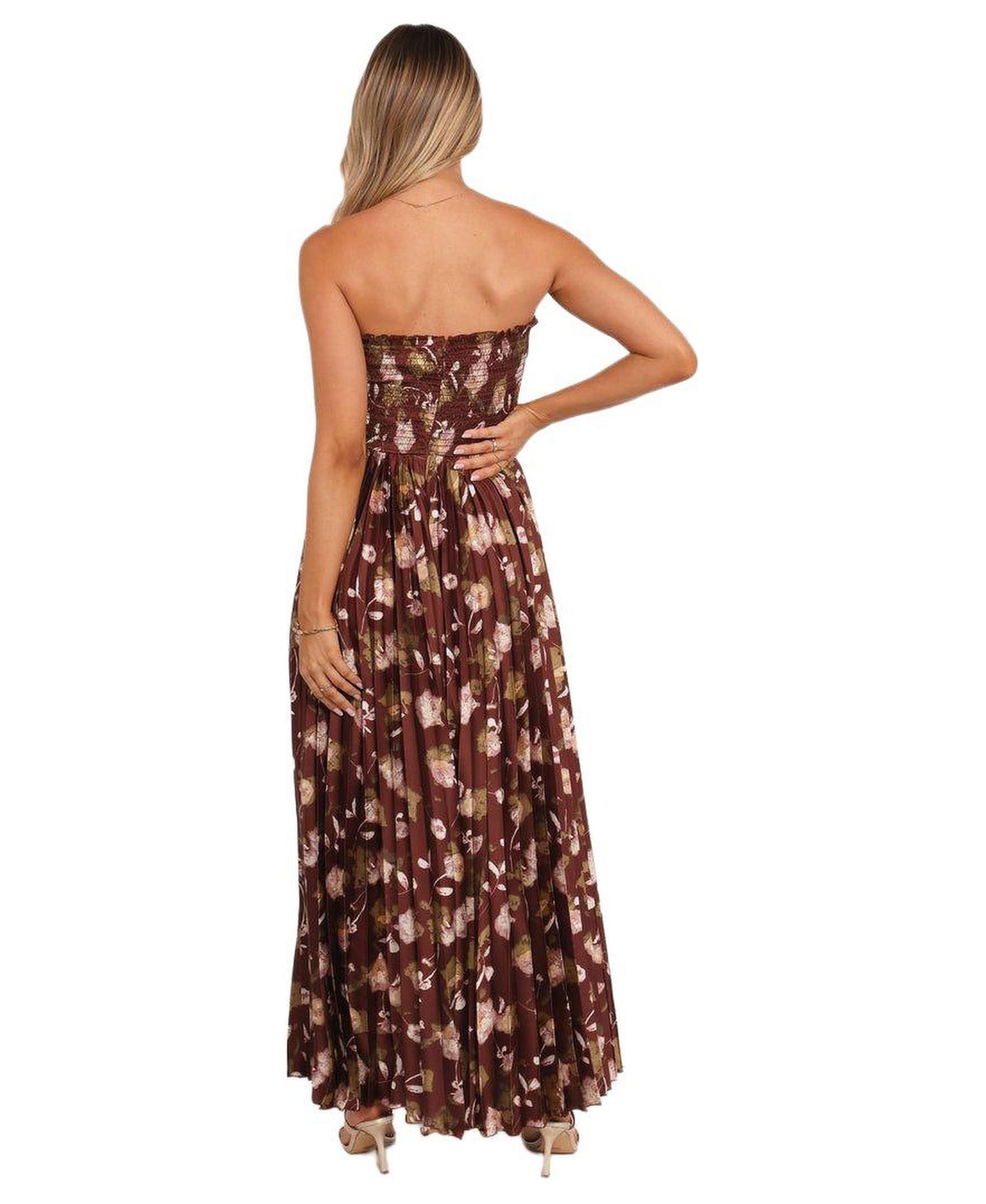 Women's Angelique Strapless Maxi Dress - Brown Floral