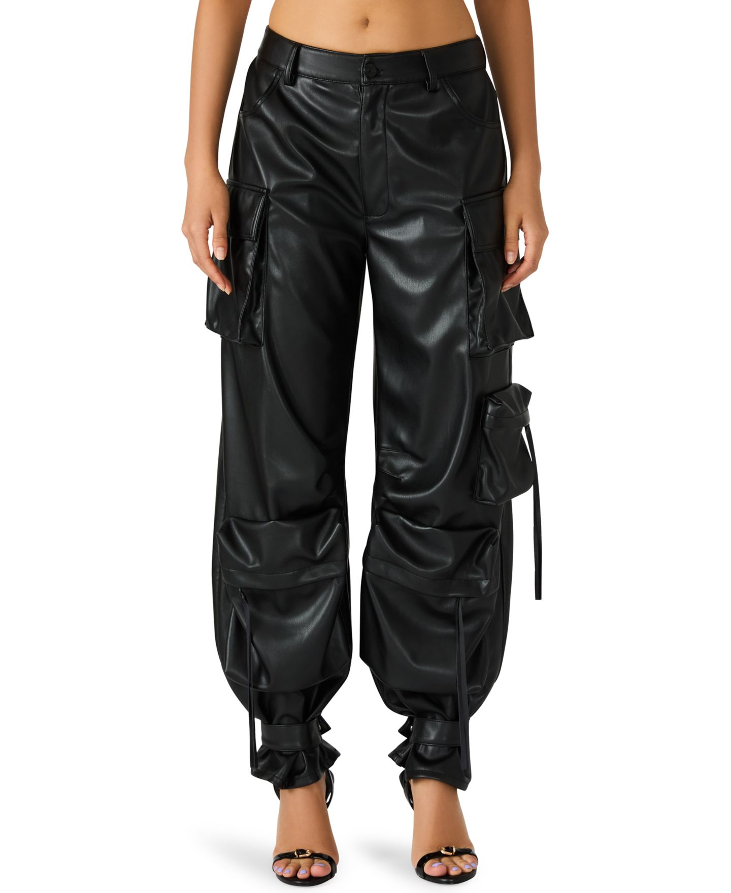 Женские брюки Steve Madden Vegan Leather Duo Faux Leather Baggy Fit Duo, цвет: Чёрная искусственная кожа — фото 1