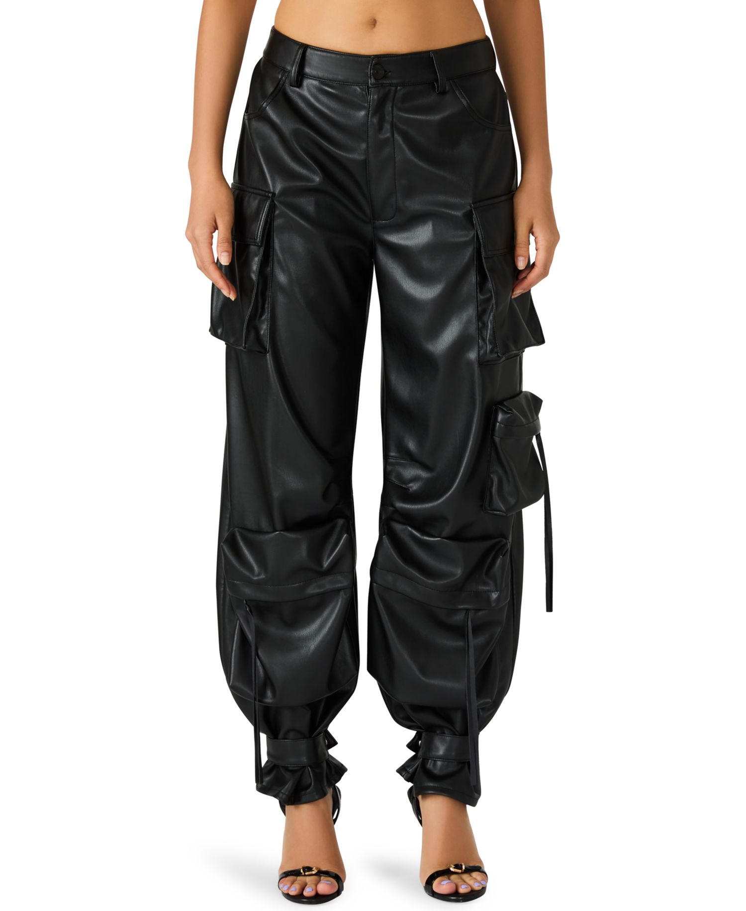 Women's Vegan Leather Duo Faux Leather Baggy Fit Duo Pants
