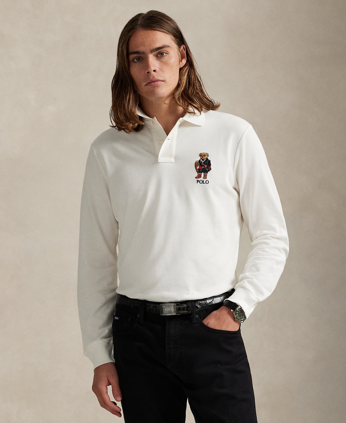 Polo Ralph Lauren Men's Classic Fit Polo Bear Long-Sleeve Polo Shirt - Trophy Cream
