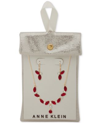 2-Pc. Siam Navette Stone Cluster Necklace and Earrings Set