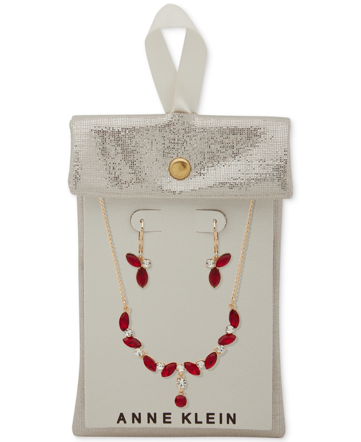 Anne Klein 2-pc. Siam Navette Stone Cluster Necklace And Earrings Set In Red