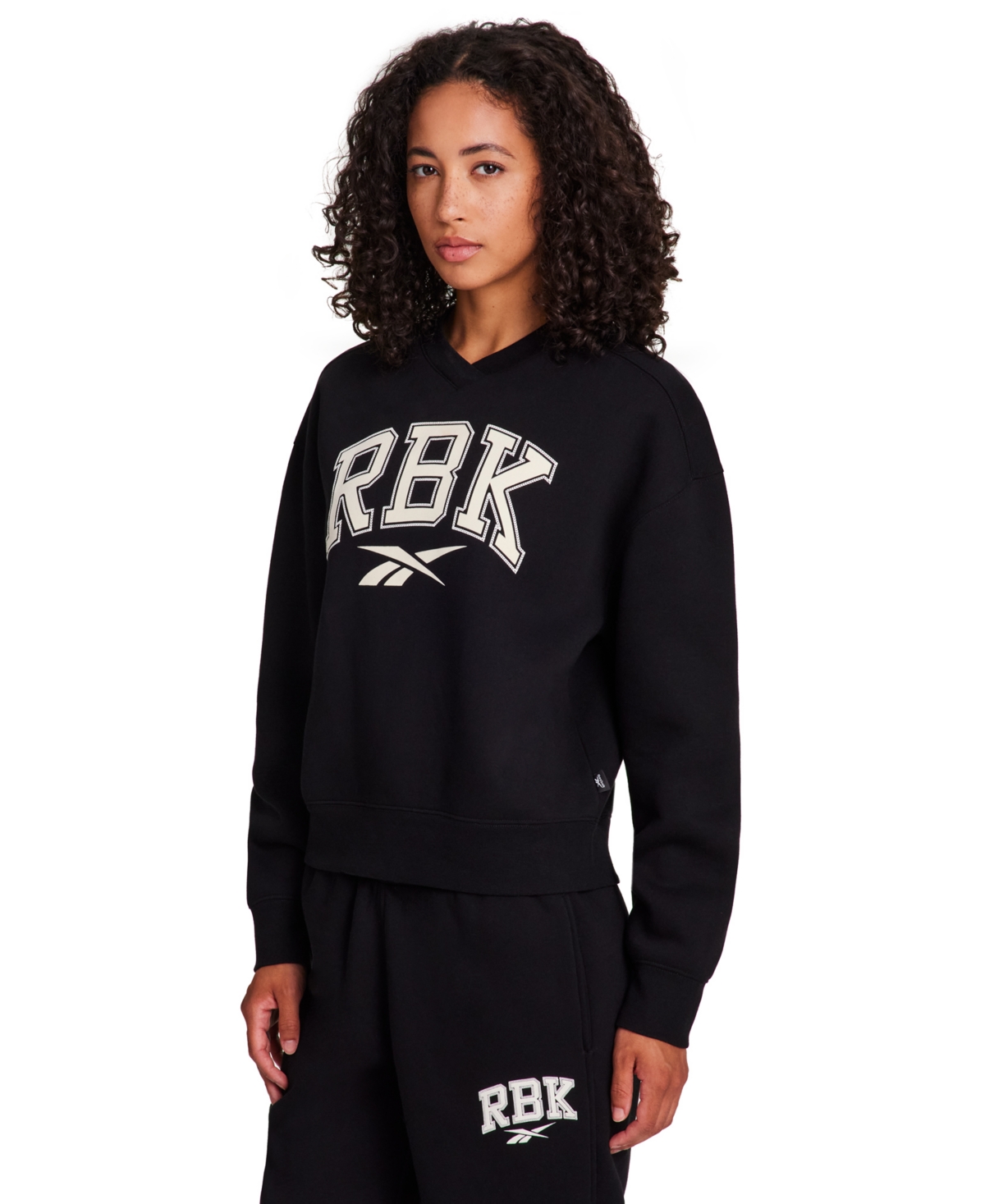 Reebok Women's New Heritage Varsity V-neck Sweatshirt In Black