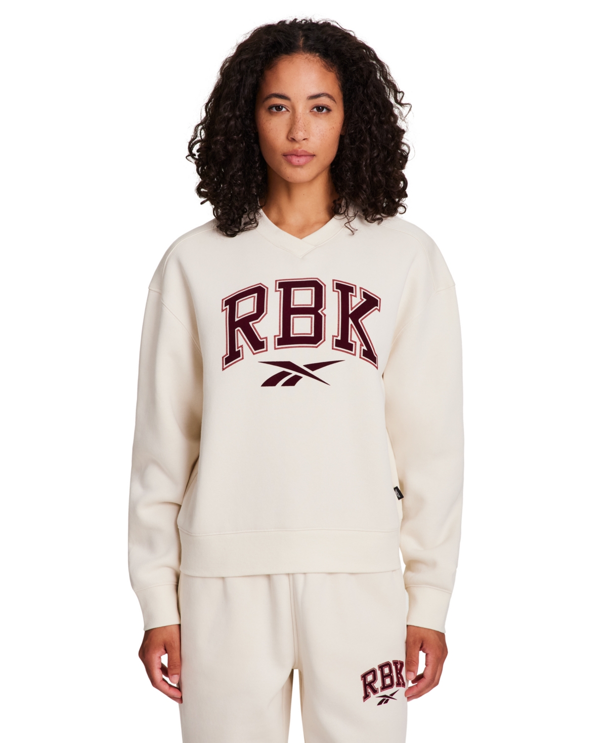 Reebok Women's New Heritage Varsity V-neck Sweatshirt In Neutral
