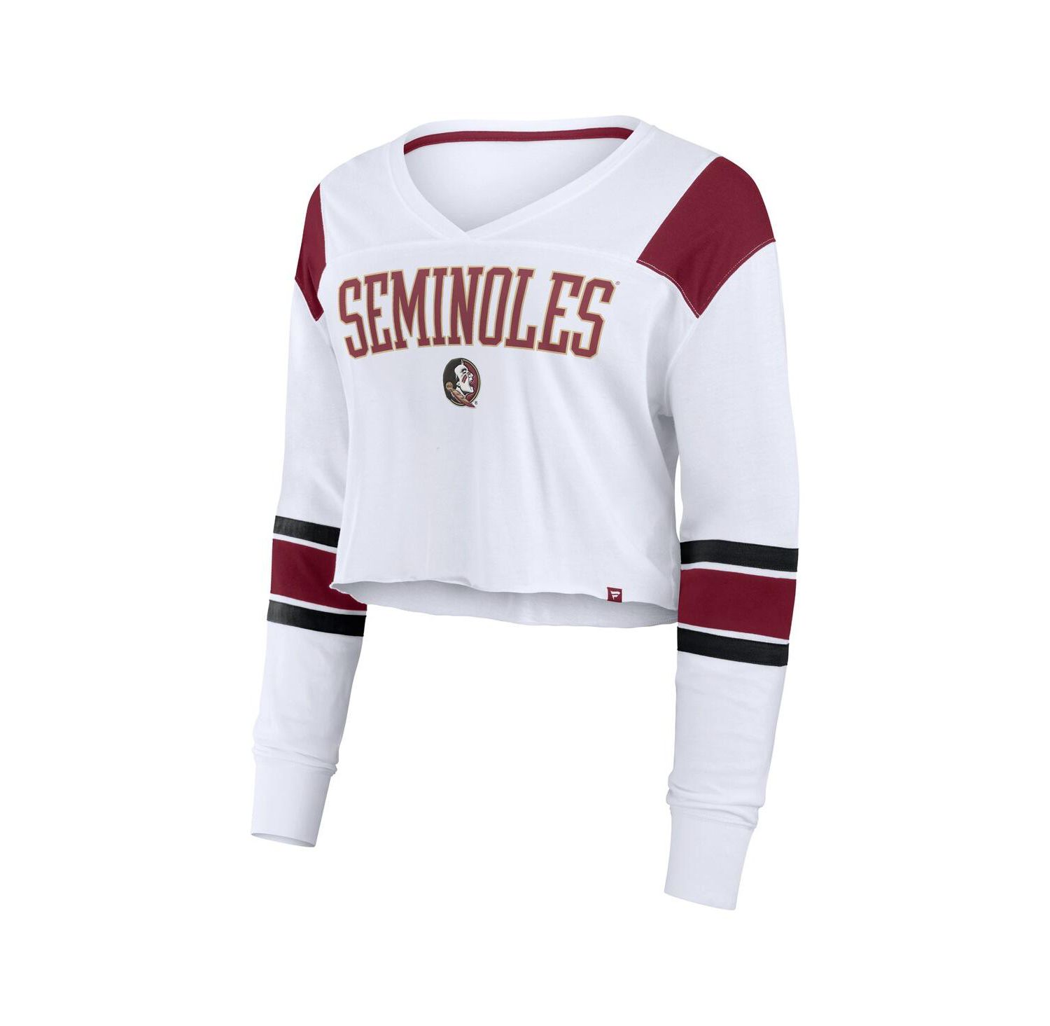 Women's White Florida State Seminoles Training Camp Cropped Long Sleeve V-Neck Fashion Top