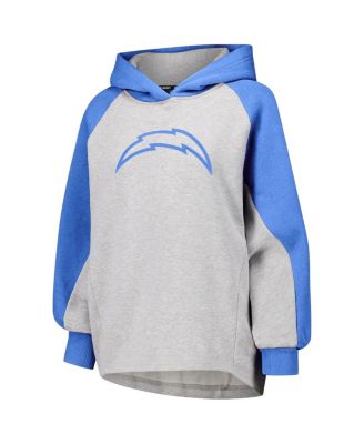 Women's Gray/Powder Blue Los Angeles Chargers Joy Cropped Raglan Pullover Hoodie