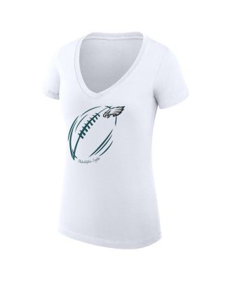 Women's White Philadelphia Eagles Super-Slim Fit Lightweight Subtle Football V-Neck T-Shirt