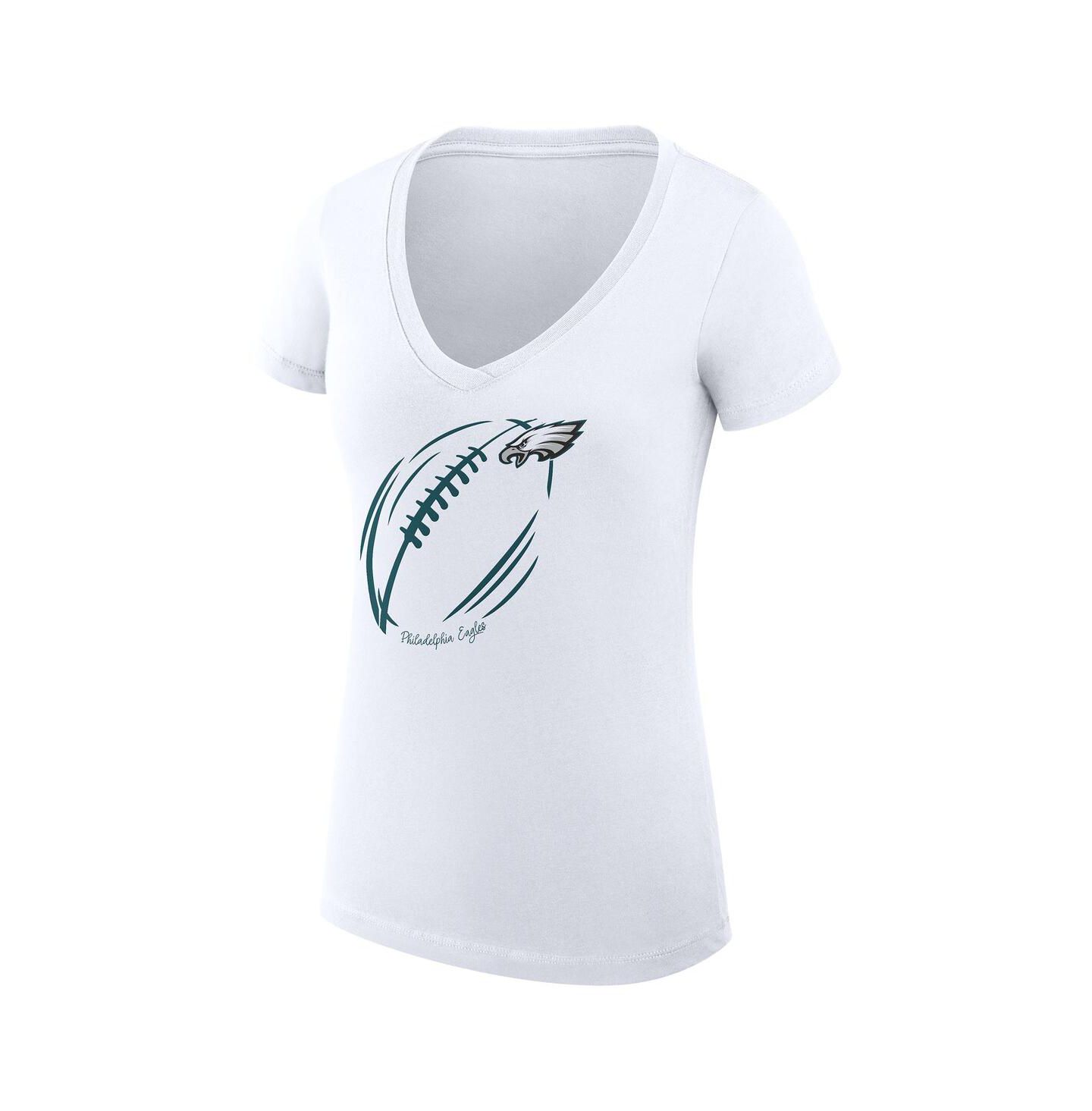 Женская футболка G-III 4Her by Carl Banks White Philadelphia Eagles Super-Slim Fit Lightweight Subtle Football V-Neck — фото 2