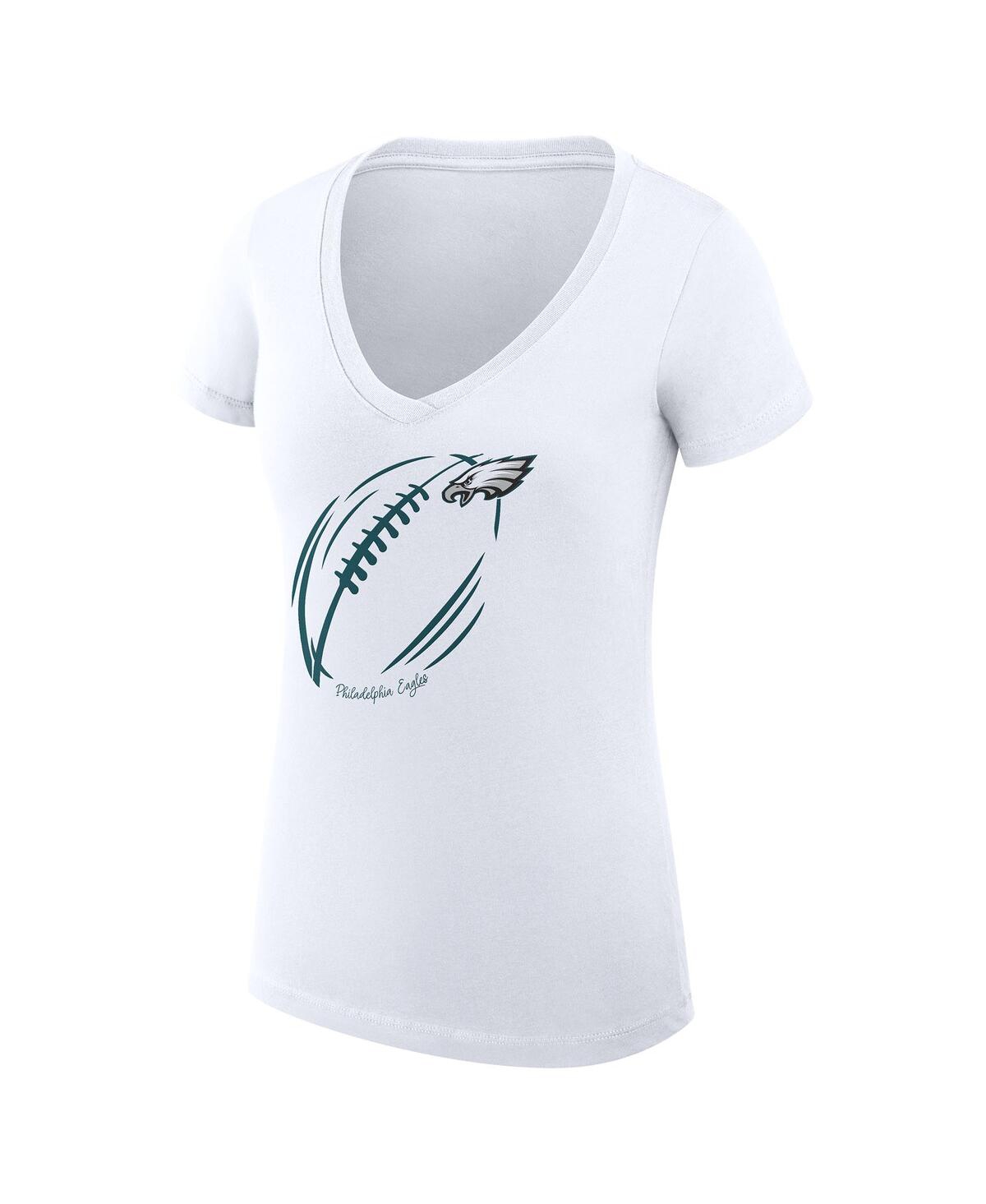 G-iii 4her By Carl Banks Women's White Philadelphia Eagles Super-slim Fit Lightweight Subtle Football V-neck T-shirt In White