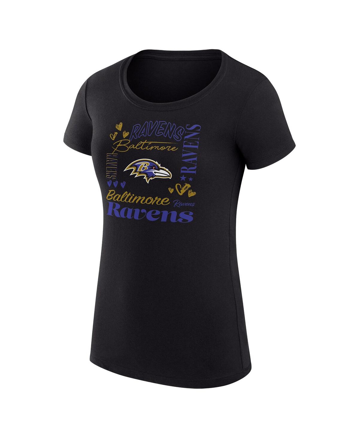 G-iii 4her By Carl Banks Women's Black Baltimore Ravens Super-slim Fit Lightweight Collage Team T-shirt In Multi