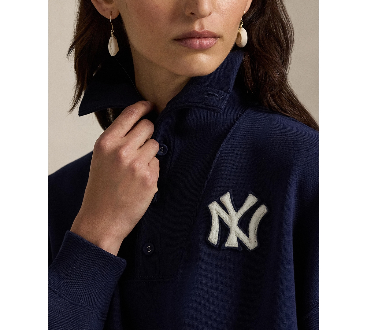 Polo Ralph Lauren Women's Vintage-inspired Yankees Long Sleeve Pull-on Sweatshirt In Blue