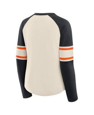 Women's Cream/Black Cincinnati Bengals Hometown Gridiron Hero Raglan Lace-Up V-Neck Long Sleeve T-Shirt