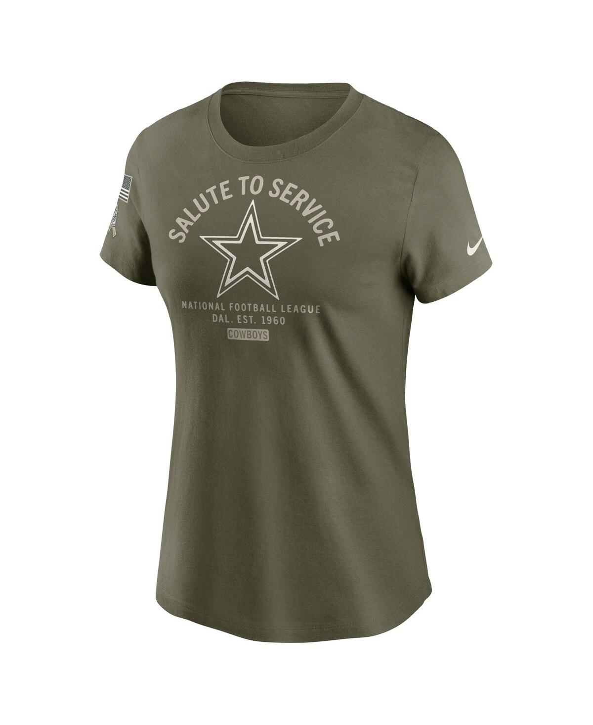Nike Women's Olive Dallas Cowboys 2025 Salute To Service Sideline T-shirt In Animal Print