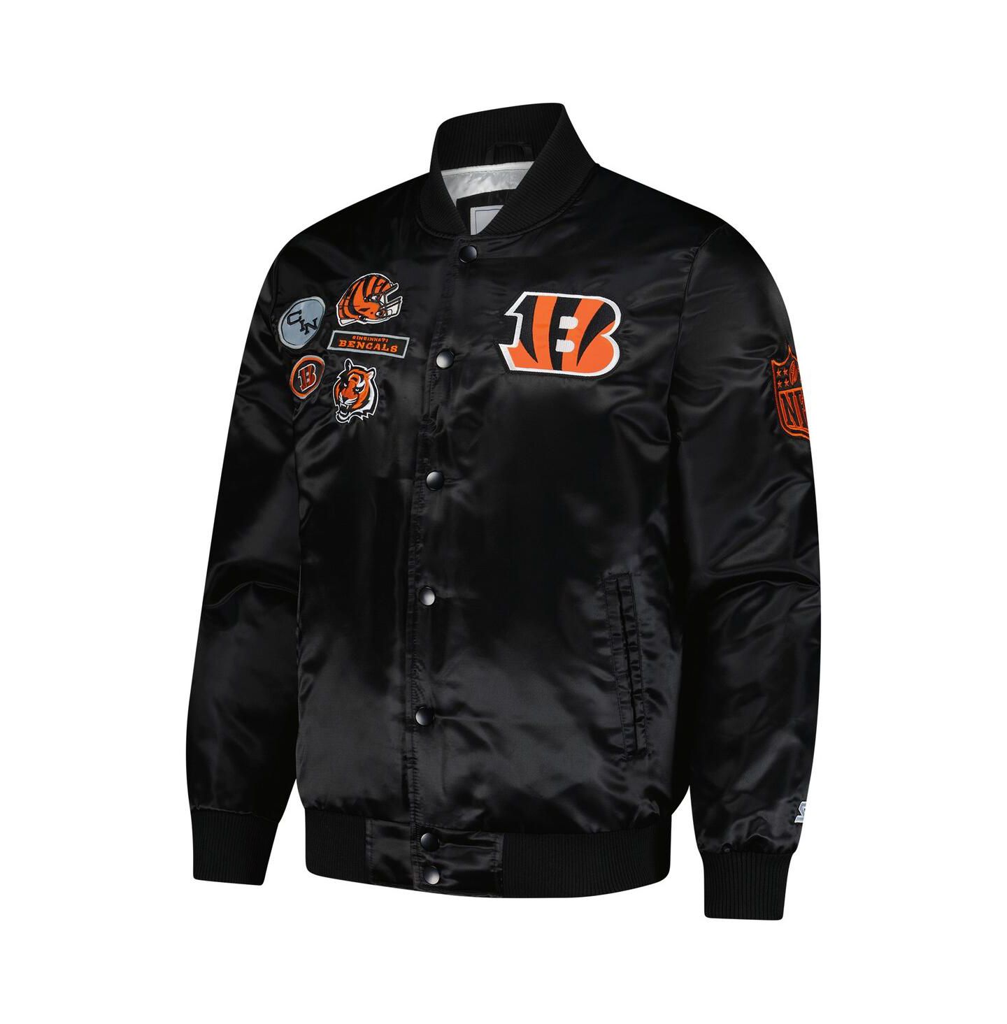 Мужская куртка Starter Black Cincinnati Bengals Exclusive Satin Full-Snap Varsity — фото 2