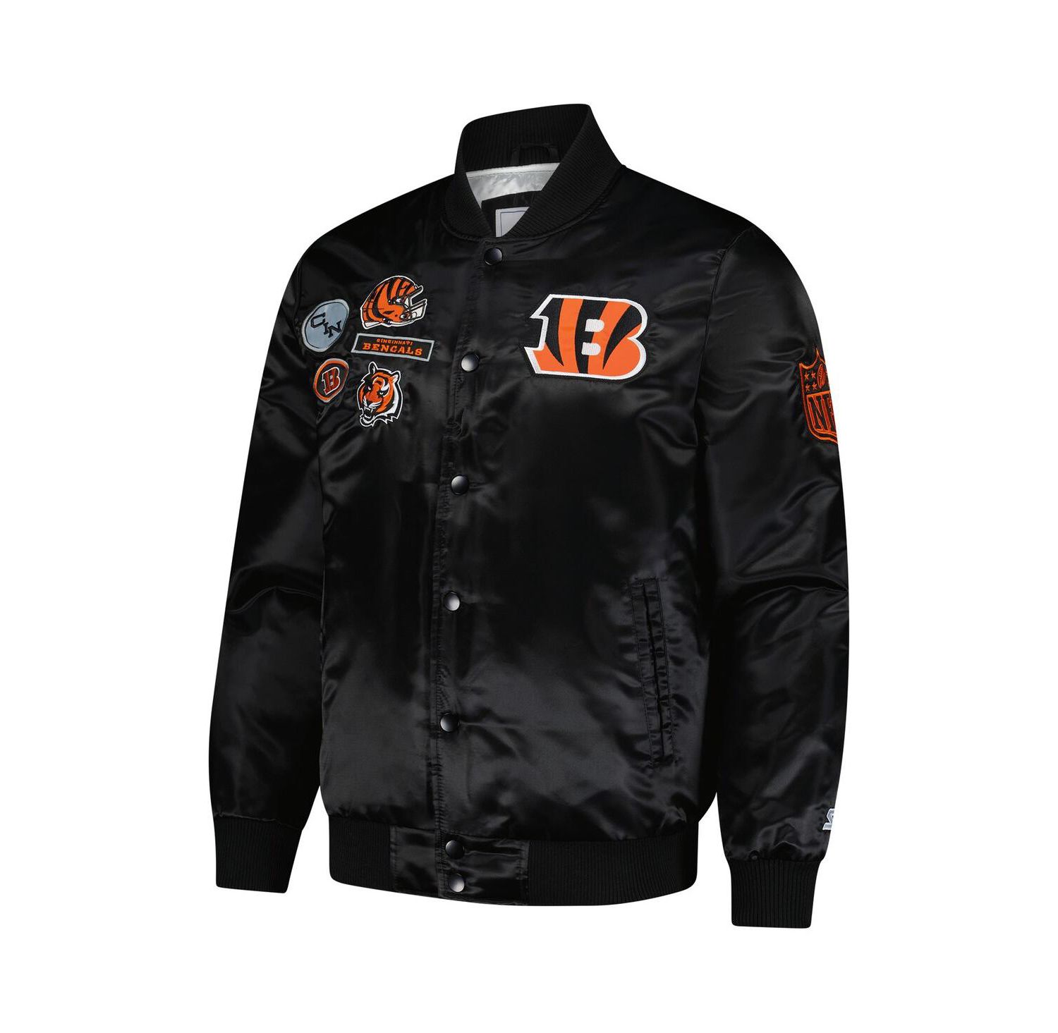 Men's Black Cincinnati Bengals Exclusive Satin Full-Snap Varsity Jacket