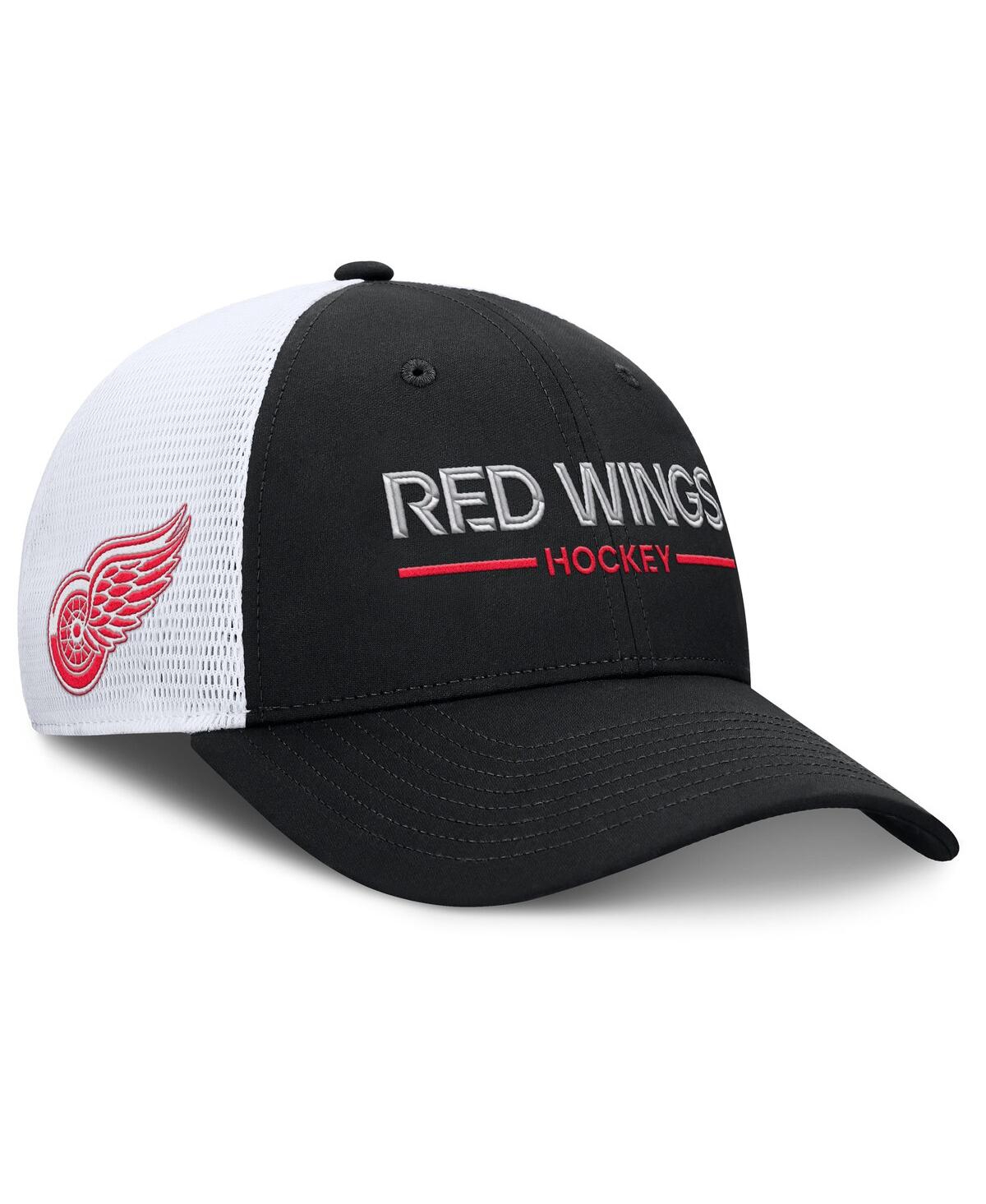 Fanatics Men's Black/white Detroit Red Wings Authentic Pro Rink Lockup Adjustable Trucker Hat In Black
