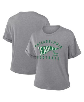 Fanatics - Women's Heather Gray Philadelphia Eagles Pennant Wave Tribute Tri-Blend Boxy T-Shirt